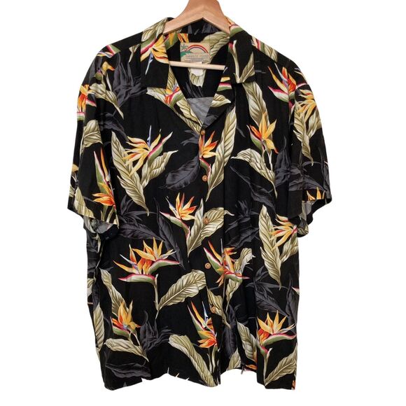 Paradise Found 2X Black Bird of Paradise Hawaiian Shirt Aloha Vintage 1980s - Picture 1 of 9